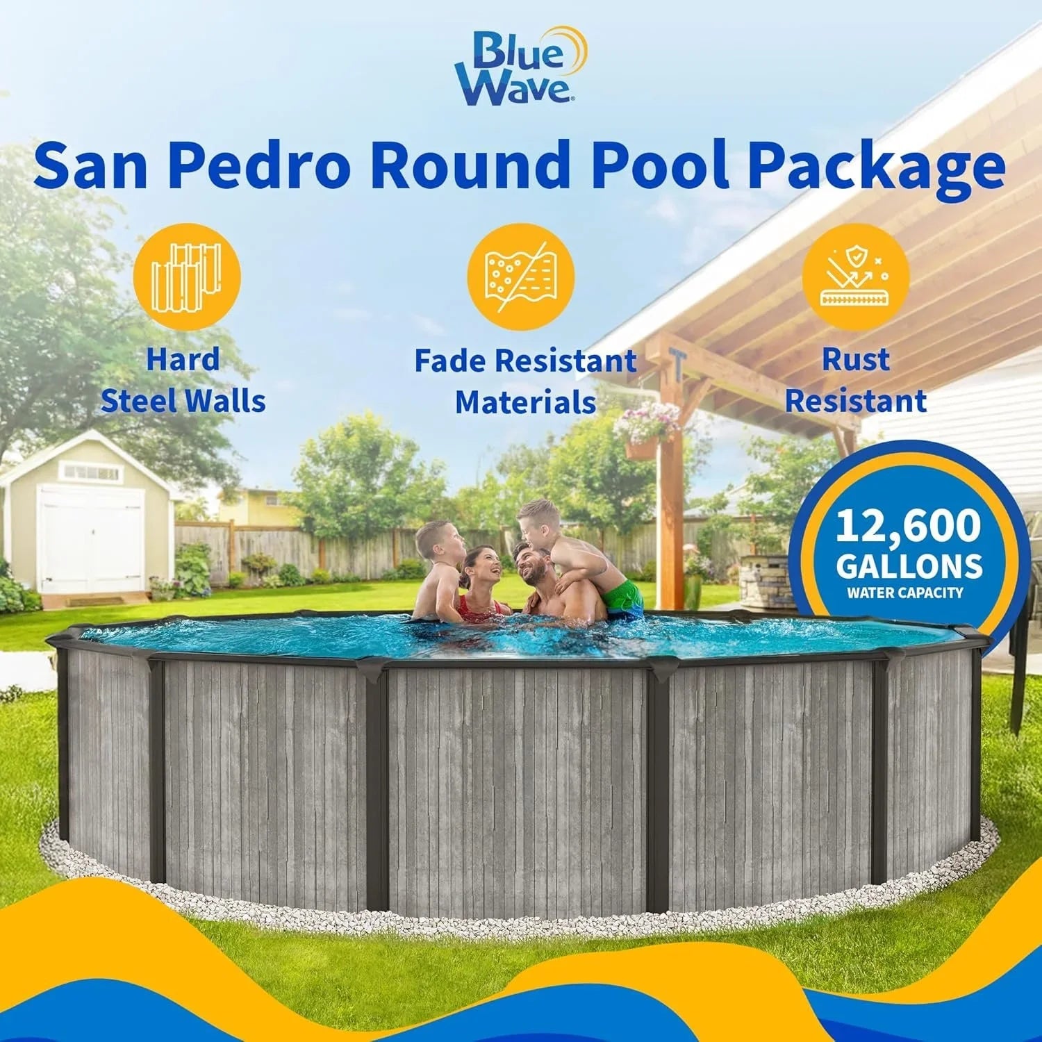 Blue Wave San Pedro 24-ft Round 52-in Deep 6-in Top Rail Above Ground Steel Wall Swimming Pools